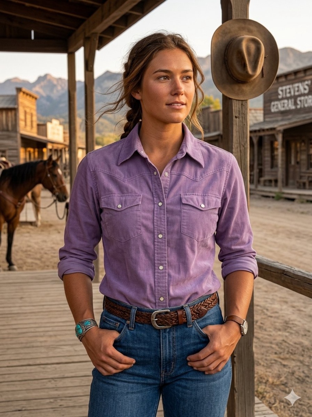 CE Schmidt Workwear Pearl Snap Shirt Cowgirl Western Yoke Purple Size M